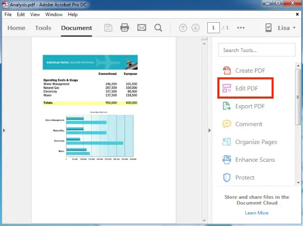 PDF yang dapat diedit dengan panel alat di Adobe Acrobat Pro DC