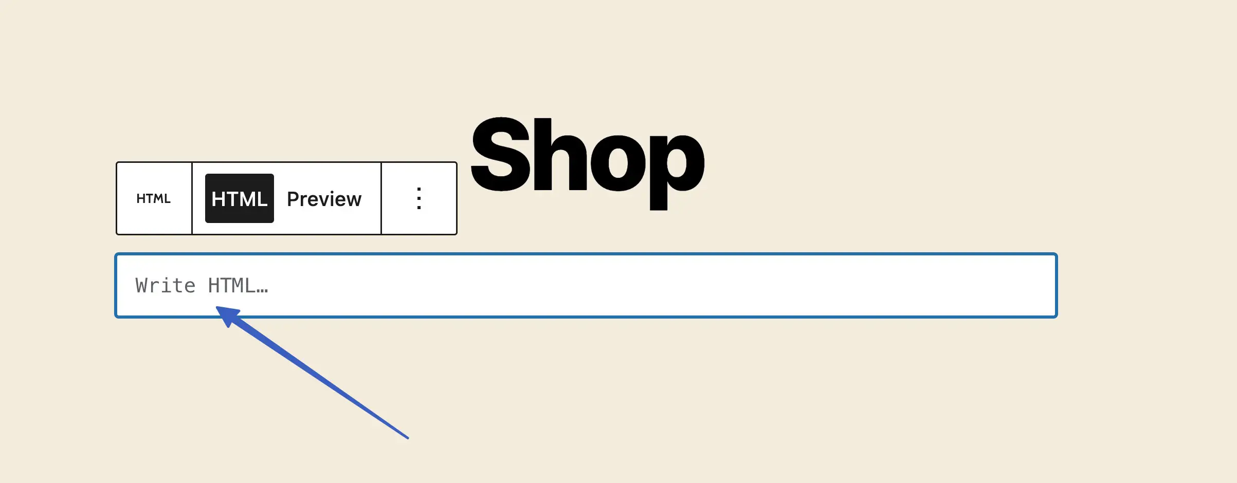 incollare l'HTML per creare l'integrazione di Shopify WordPress