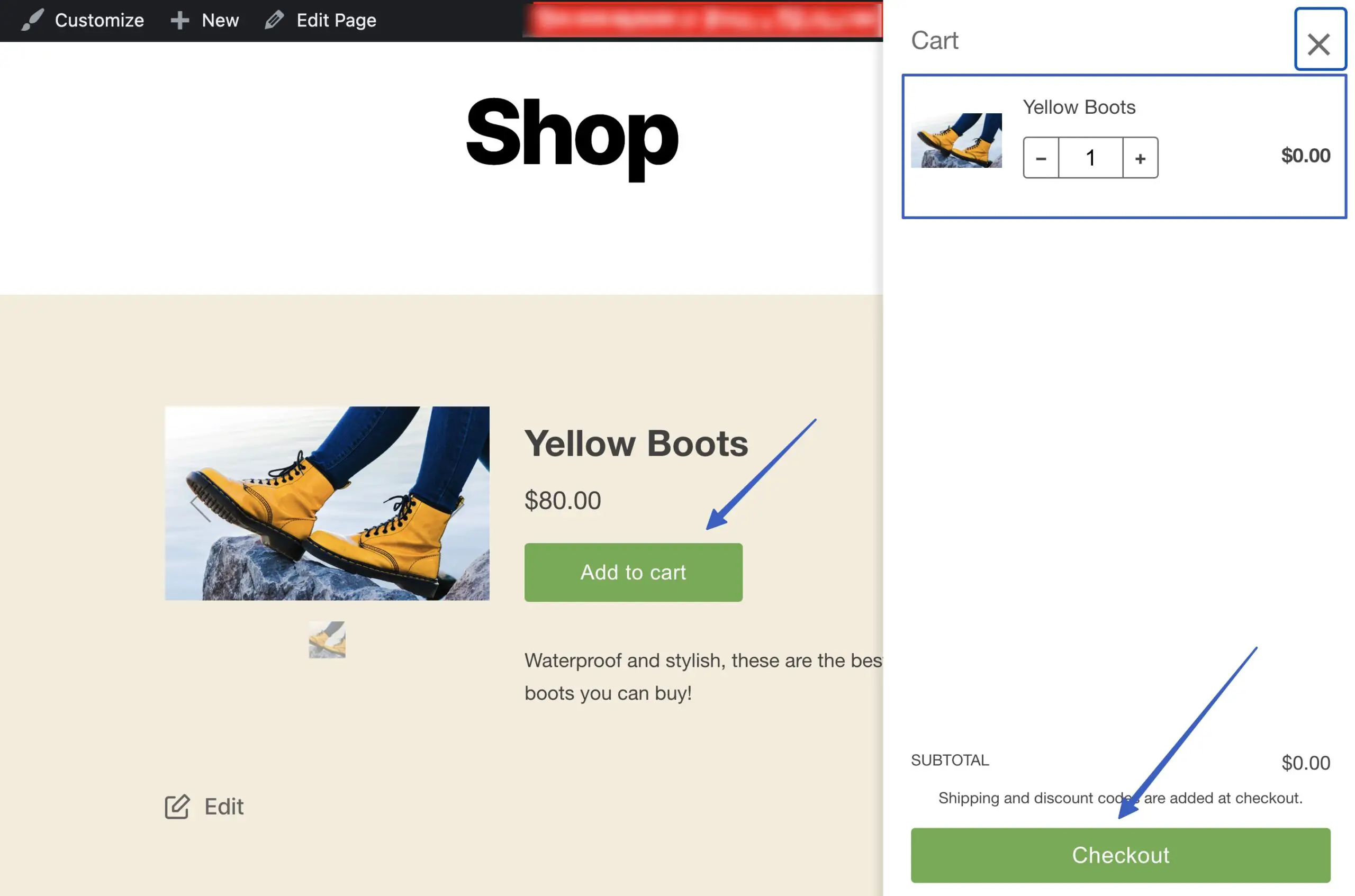 facendo clic sul checkout per l'integrazione di Shopify WordPress