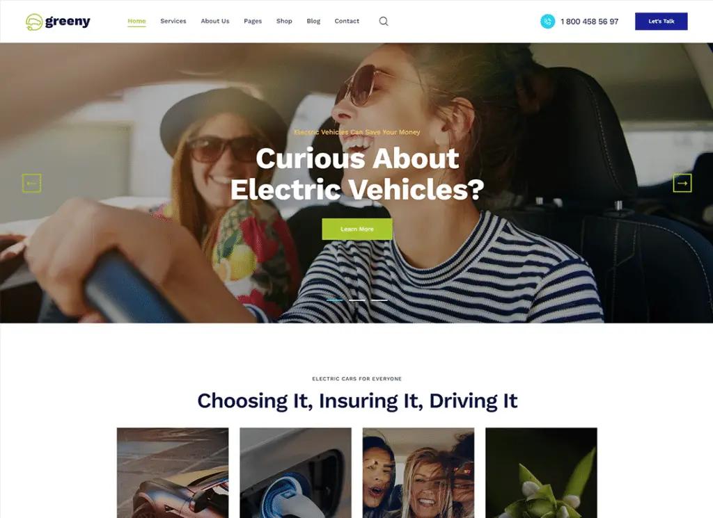 Greeny - 電気自動車販売店の WordPress テーマ