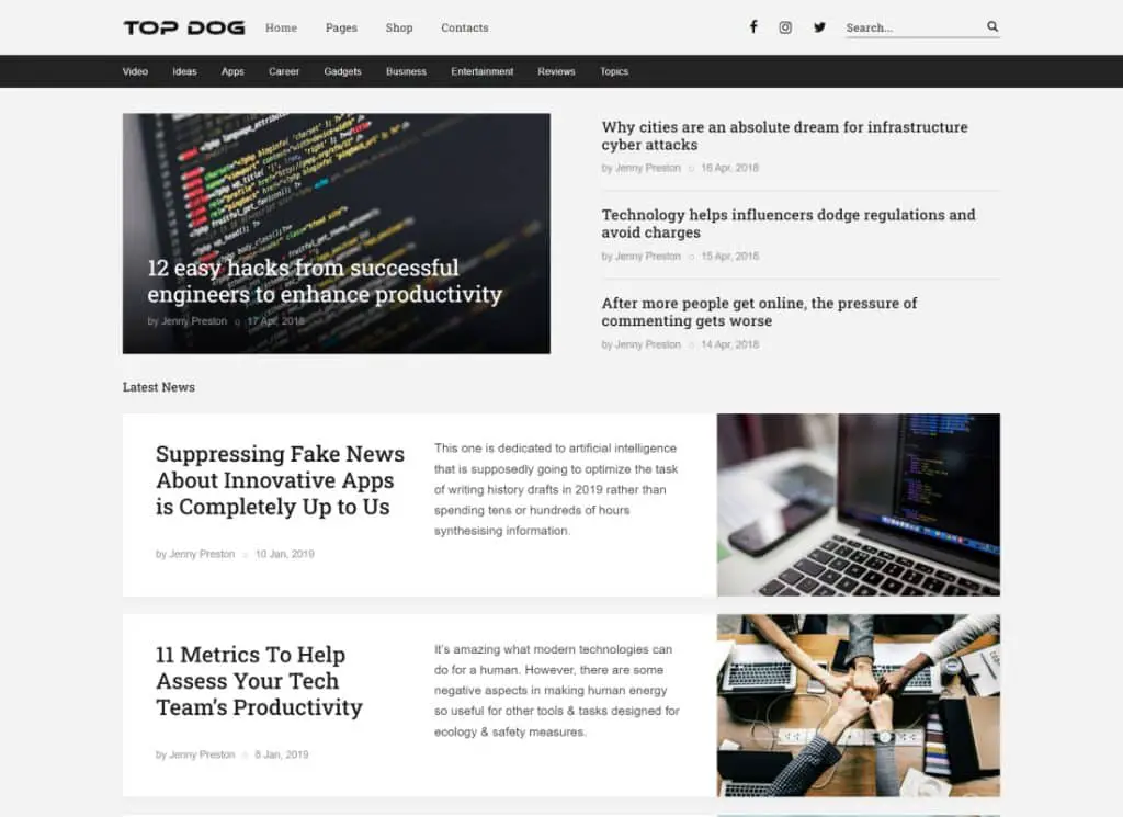 Top Dog - Tema WordPress Blog & Majalah Elementor All-in-One