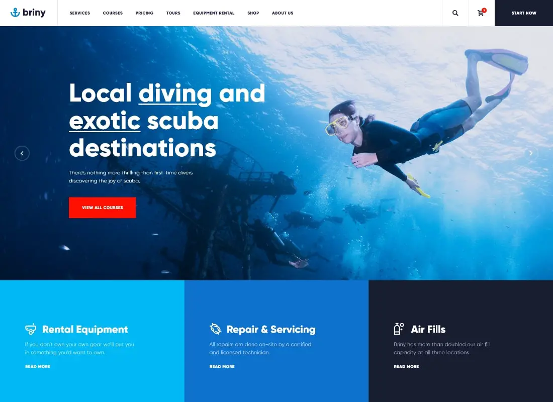 ブリニー |スキューバ ダイビング スクール & ウォーター スポーツの WordPress テーマ