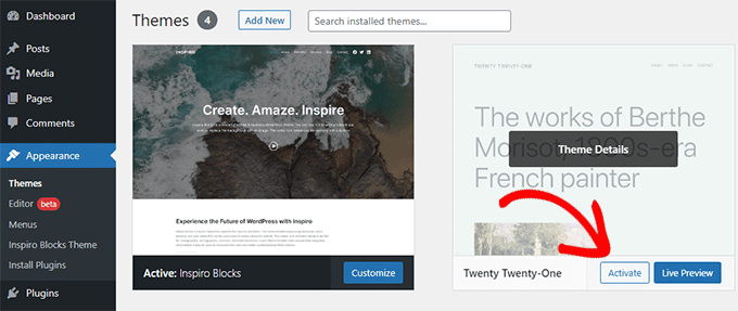 Change to the WordPress default theme