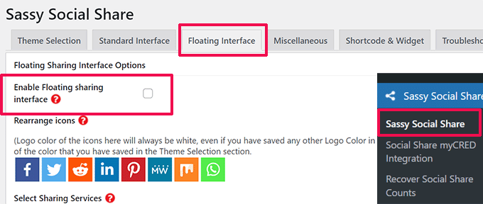 Floating sharing interface