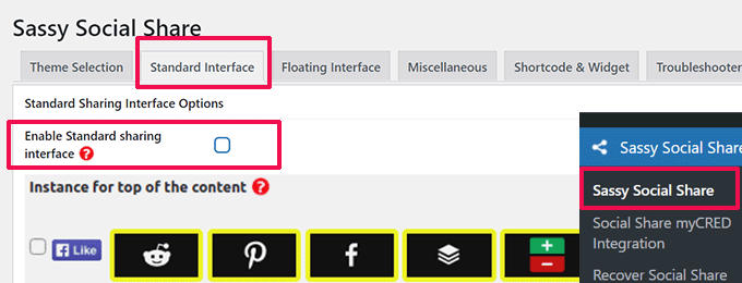 Enable Standard sharing interface