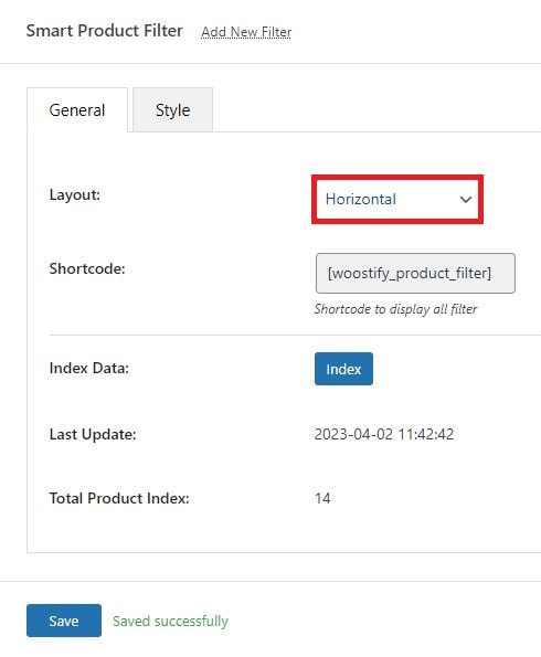 tata letak horizontal filter produk