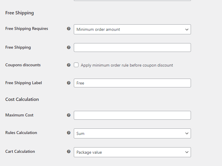 configuración de envío gratis complemento de envío flexible