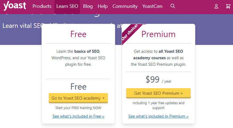 Yoast 与多合一 SEO 的 Yoast SEO 定价