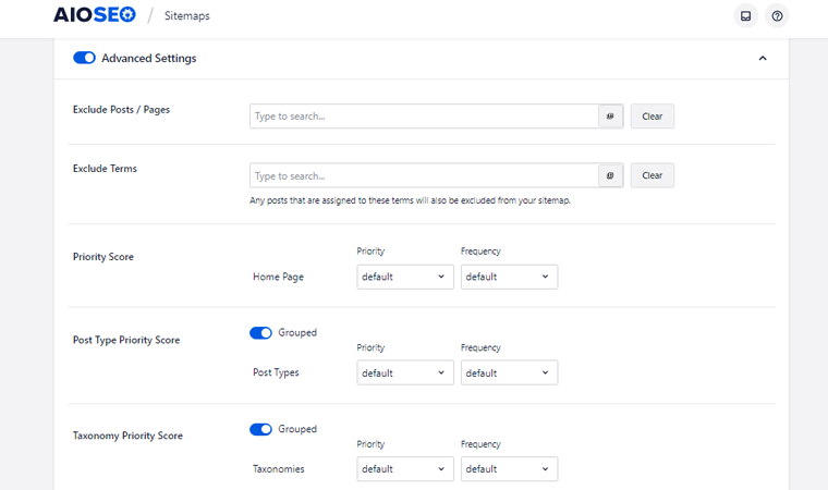 AIOSEO站点地图高级设置