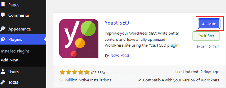 激活 Yoast SEO 插件