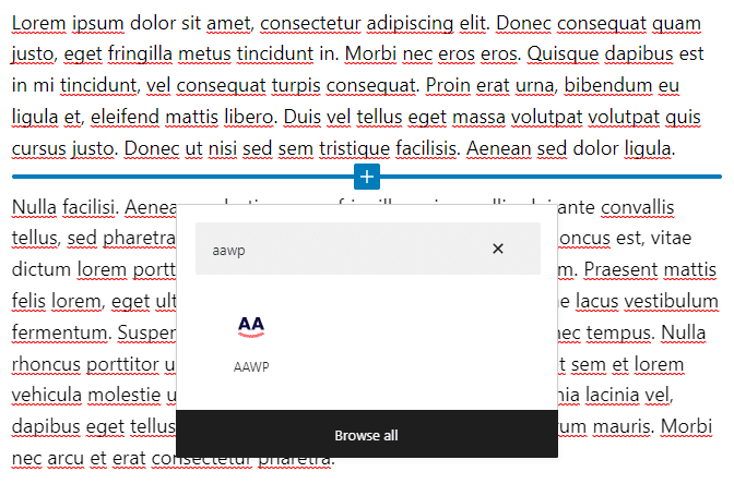 Masukkan Blok AAWP Gutenberg