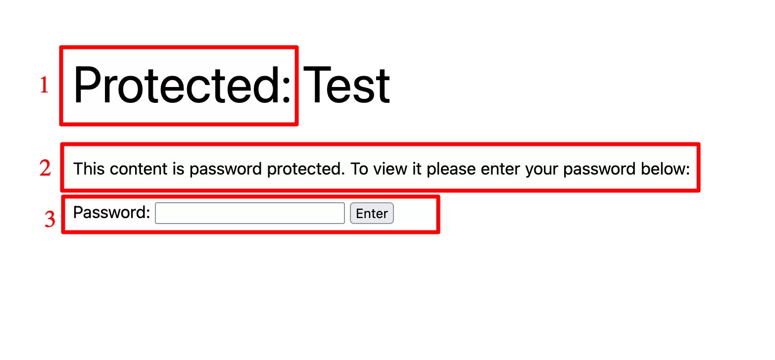 Vista previa de una página protegida con contraseña en WordPress.