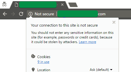 Información "no segura" en Google Chrome