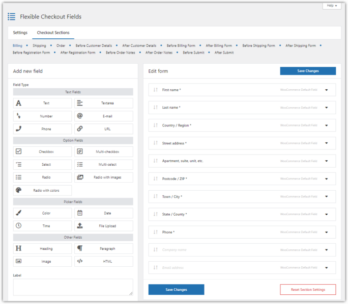 editor de campo de pago de woocommerce condicional