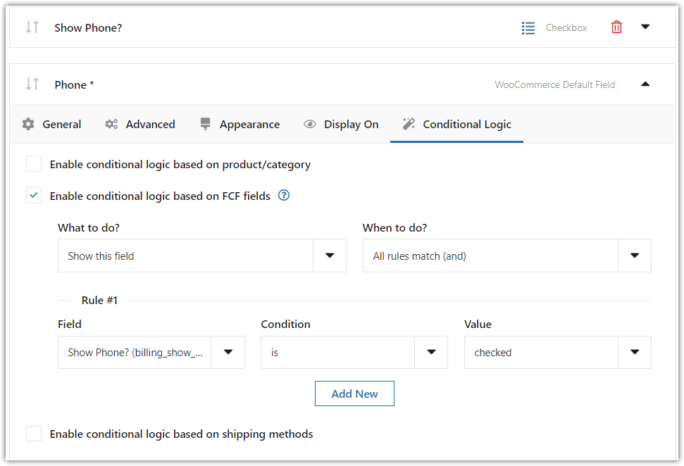 campos de pago condicionales para woocommerce