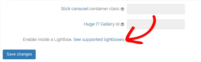 Check enable inside lightbox option