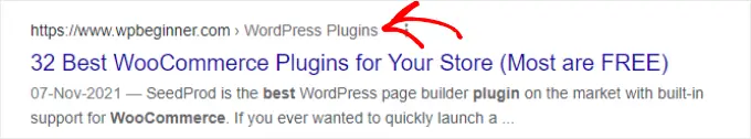 Breadcrumb Navigation Links in Search Results