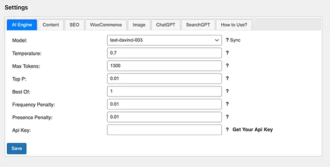 GPT AI Power plugin settings