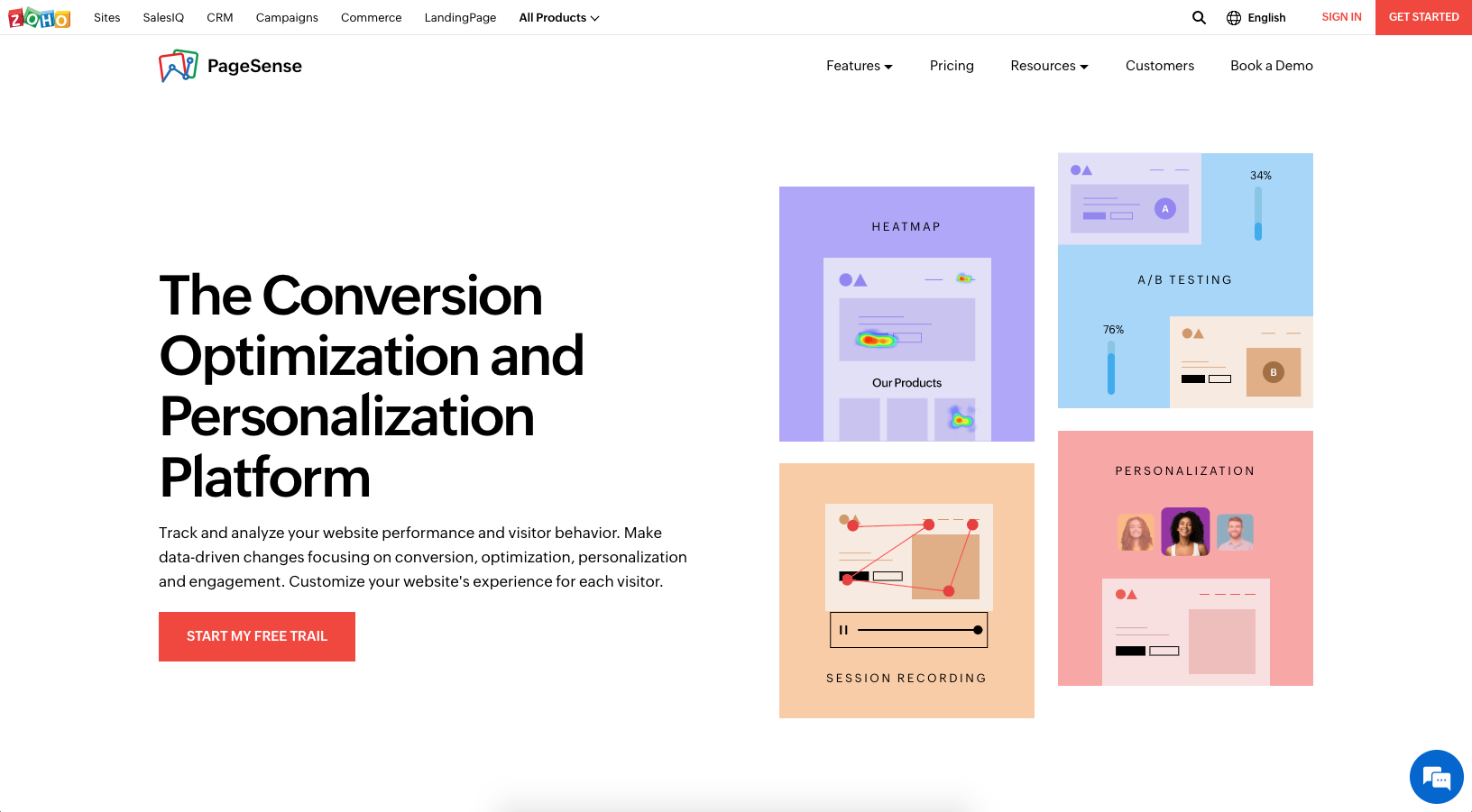 Zoho PageSense, web siteleri için en iyi dönüştürme ve kişiselleştirme platformlarından biridir.