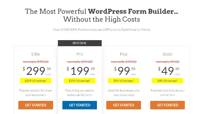 WPForms pricing plans