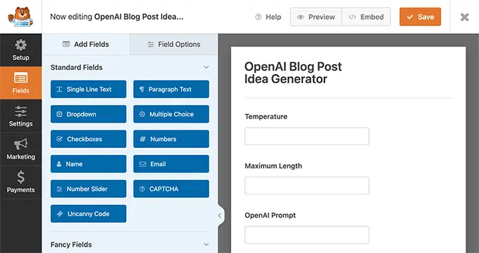 WPForms OpenAI prompt