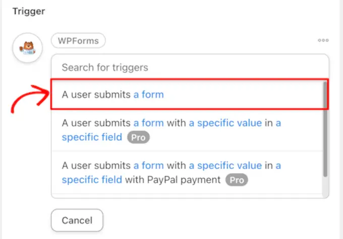 WPForms Automator trigger