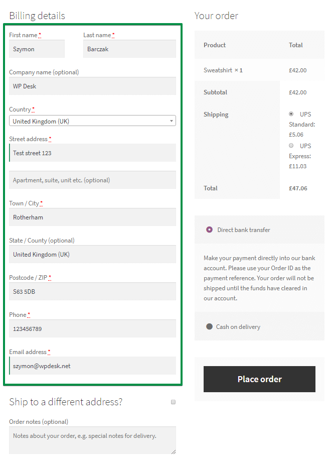 domyślny formularz kasy woocommerce