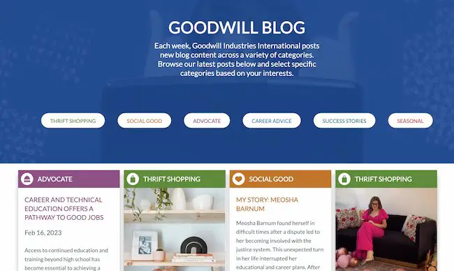 أمثلة على تصميم المدونة: Goodwill Industries International