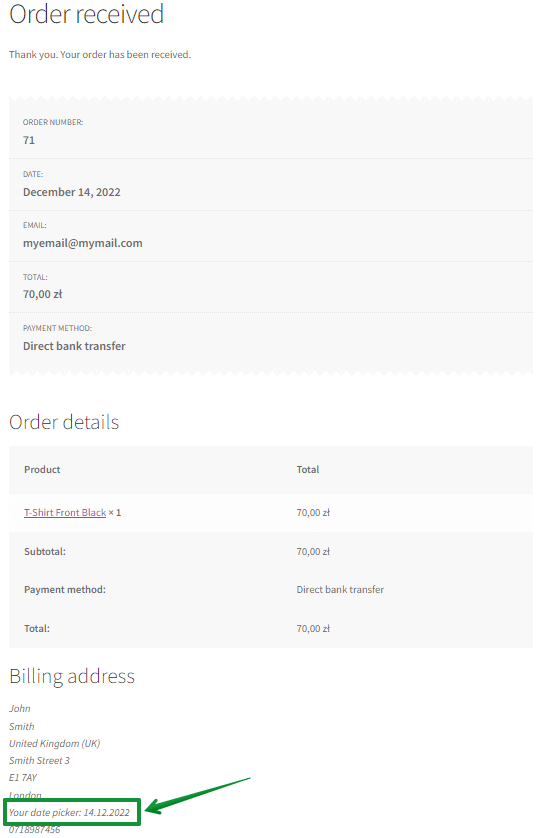 Data w szczegółach rozliczeniowych zamówienia WooCommerce