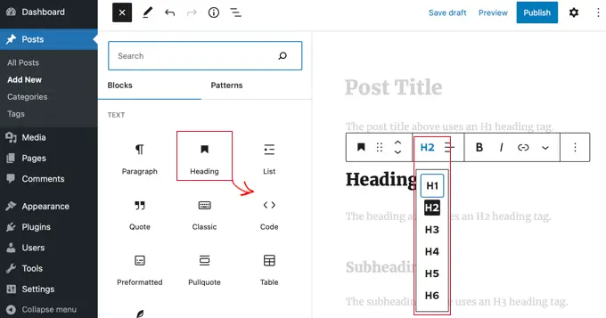 คุณสามารถเพิ่มแท็กหัวเรื่องได้อย่างง่ายดายโดยไม่ต้องใช้โค้ดโดยใช้ WordPress Block Editor