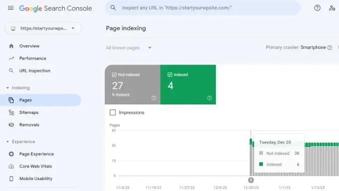 فهرسة الصفحة في Search Console