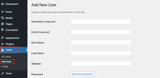 Adding new users to a WordPress website