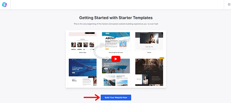 Build Your Website Now オプションをクリックします