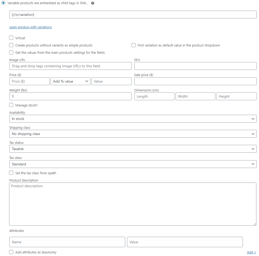 Importe productos variables integrados de XML a WooCommerce