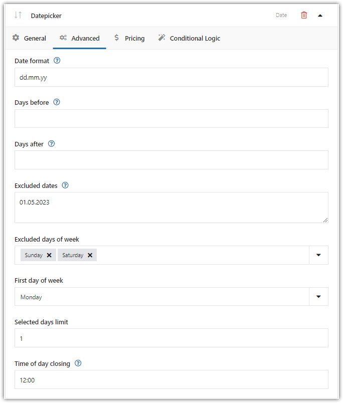 Selector de fechas de WooCommerce