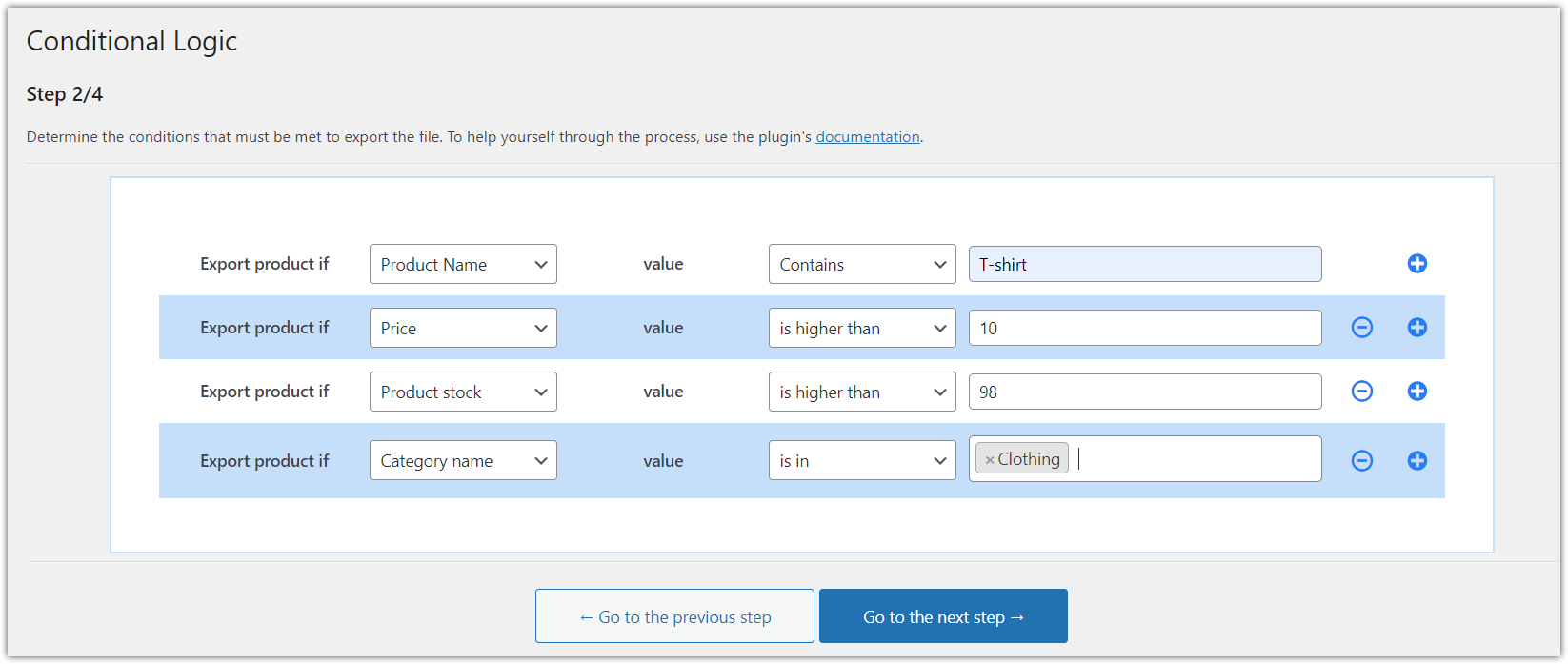 Esportazione di prodotti da WooCommerce utilizzando la logica condizionale