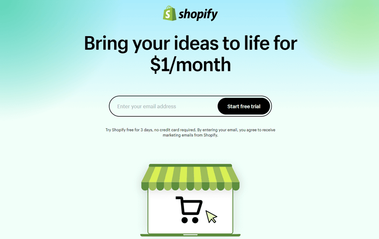 Ejemplo de página de aterrizaje de Shopify