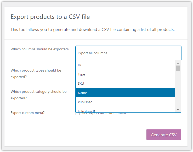 Eksportuj produkty do pliku csv