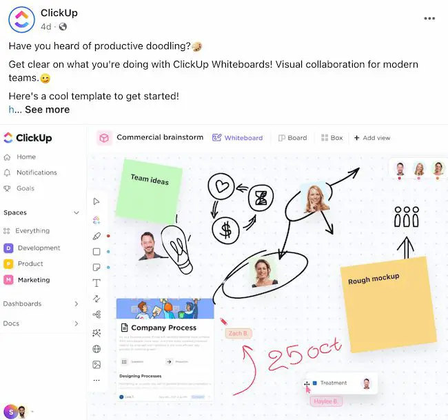 商业 Facebook 帖子创意：ClickUp