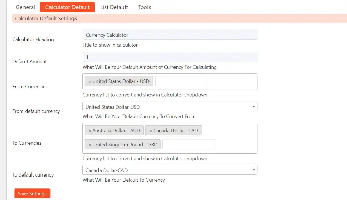 Edit calculator layout settings