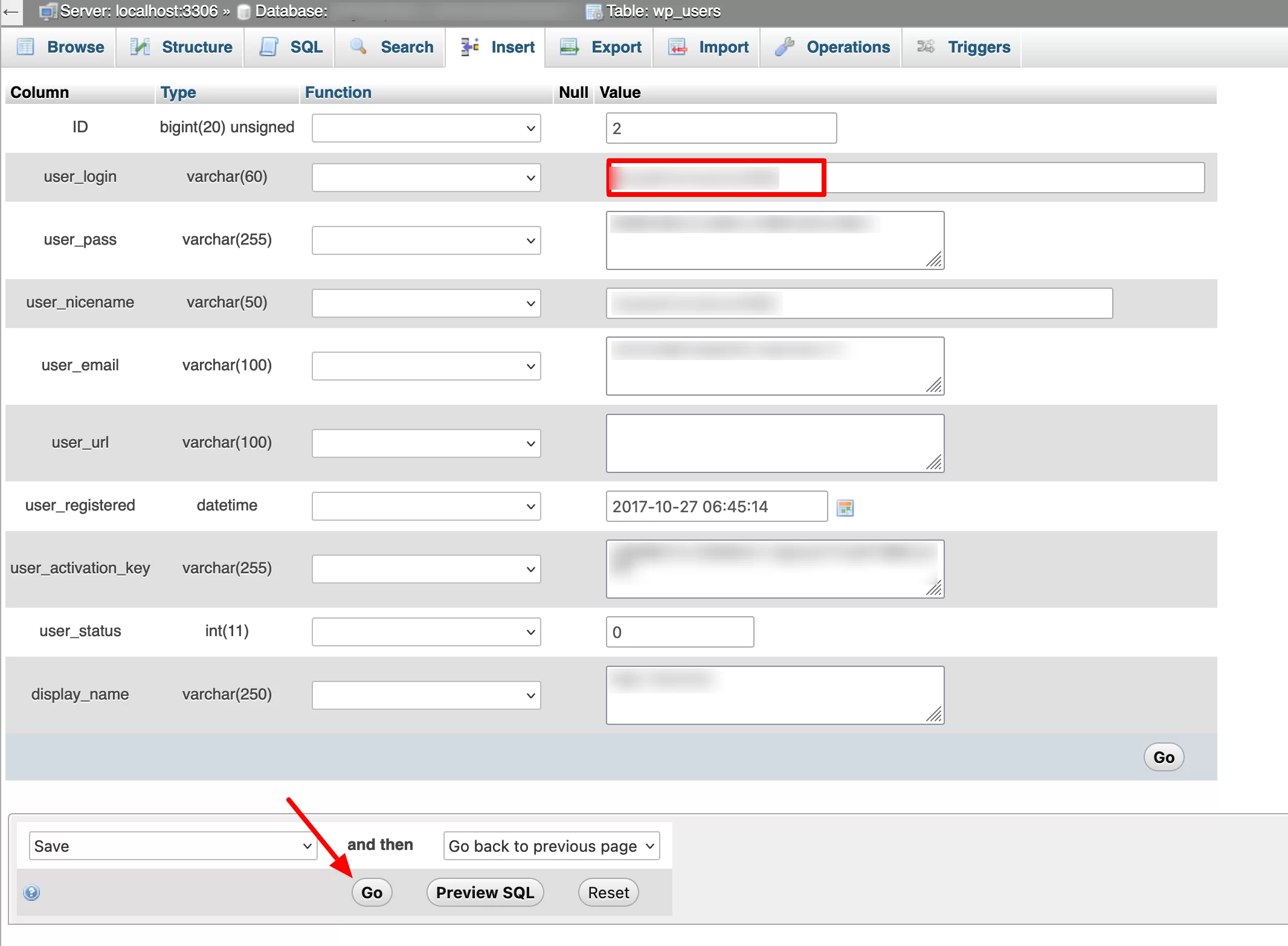 Mengubah nama pengguna di database WordPress, melalui phpMyAdmin.