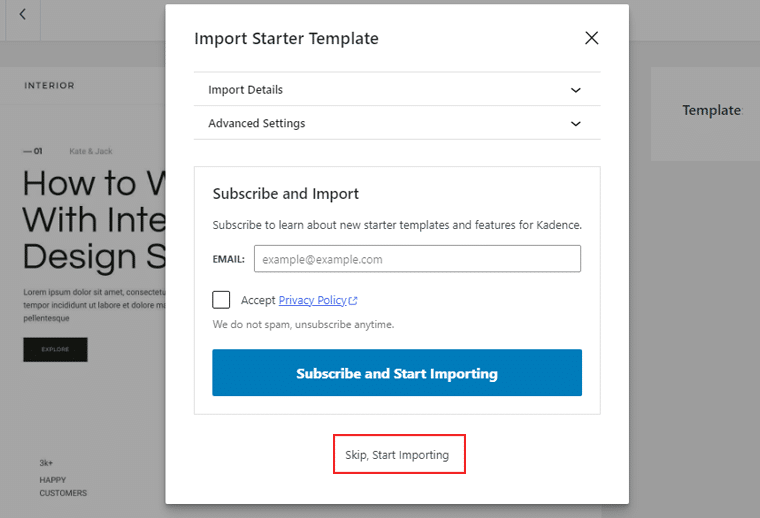 Mulai Mengimpor Template Kadence - Tinjauan Tema Kadence