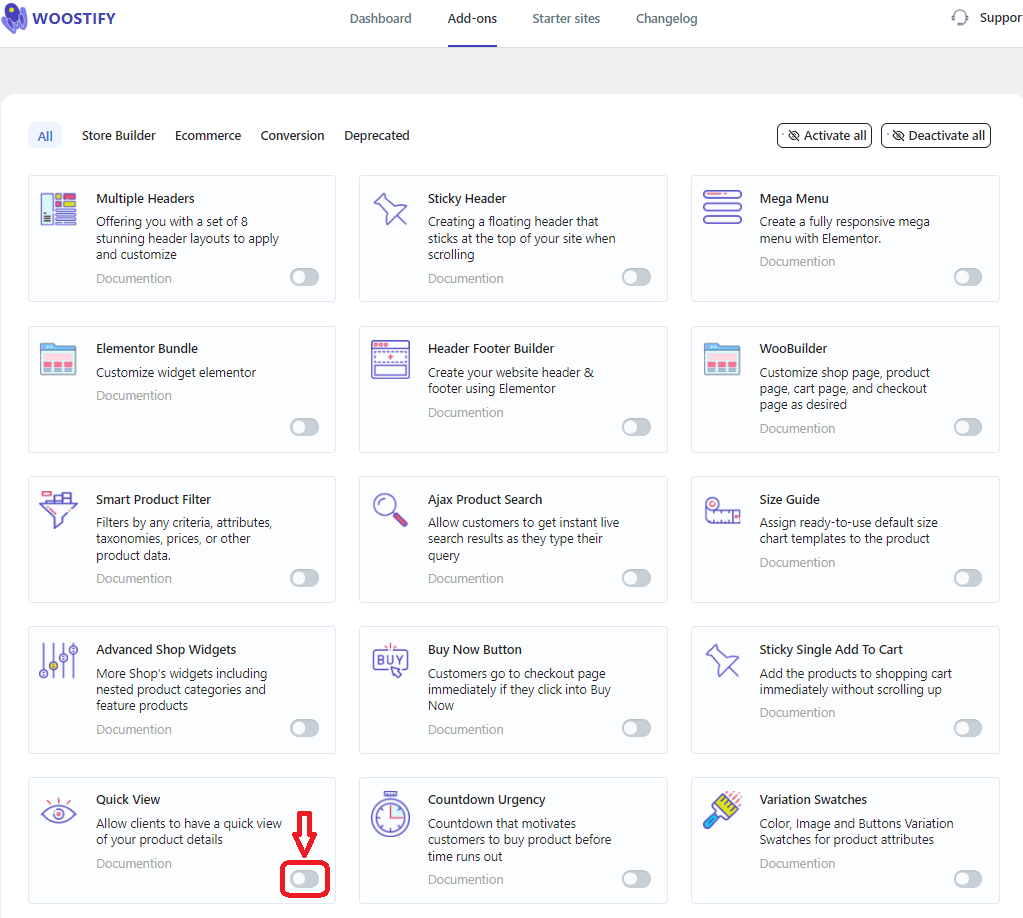 hapus Tampilan Cepat WooCommerce