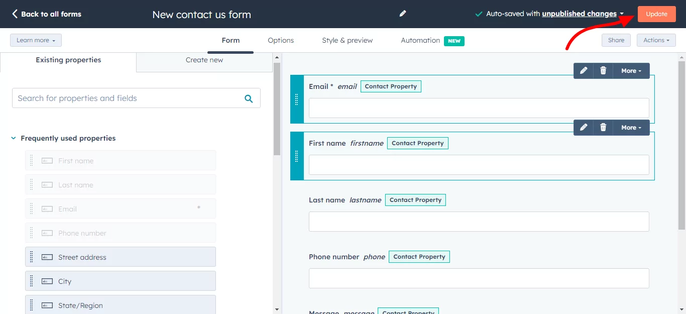 pembuat formulir seret dan lepas hubspot