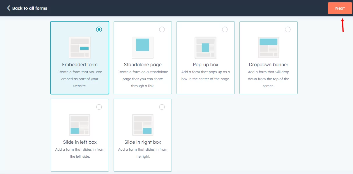 pilih jenis formulir di hubspot