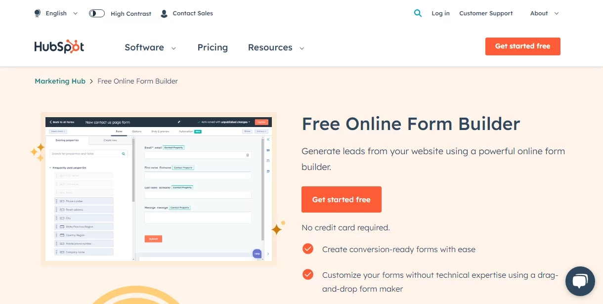 hubspot free online form builder gravity dari alternatif