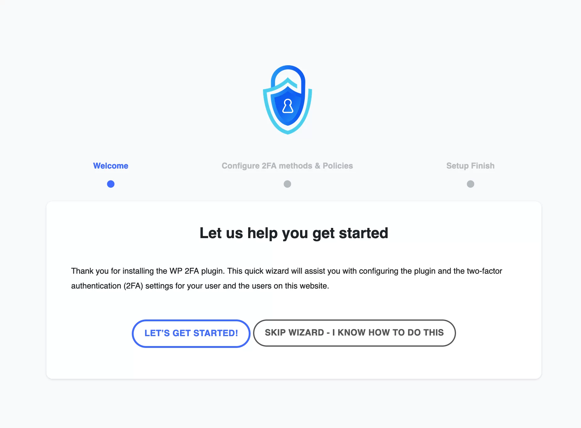 WP 2FA 插件提供了一個配置嚮導來幫助您入門。