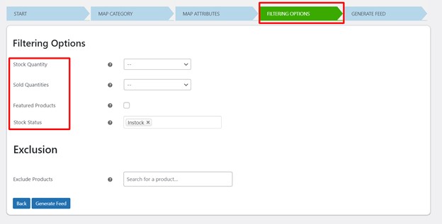 Options de filtrage