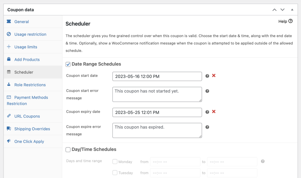 Advanced Coupons' Scheduler feature
