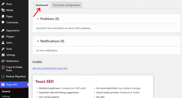 Yoast SEO Dashboard - วิธีสร้างเว็บไซต์ส่วนตัว